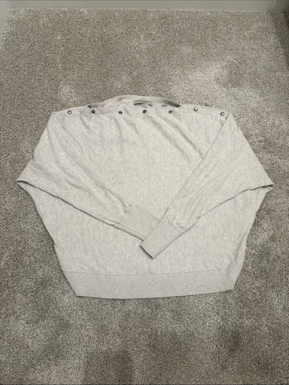 All Saints Elle Jumper Light Grey Off The Shoulder Sweater